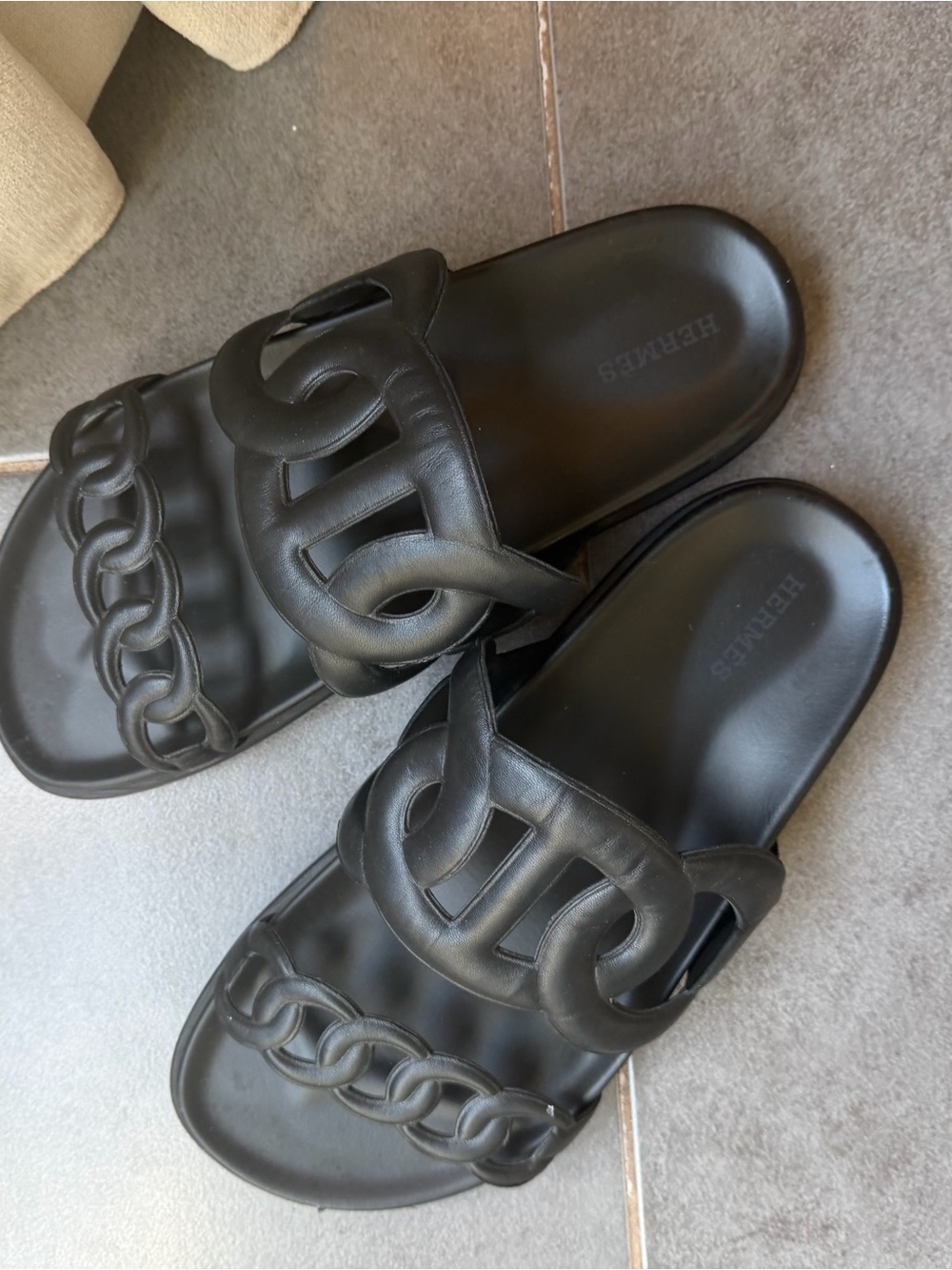 Hermes Black Chain Link Slide Sandals - Picture 4 of 4